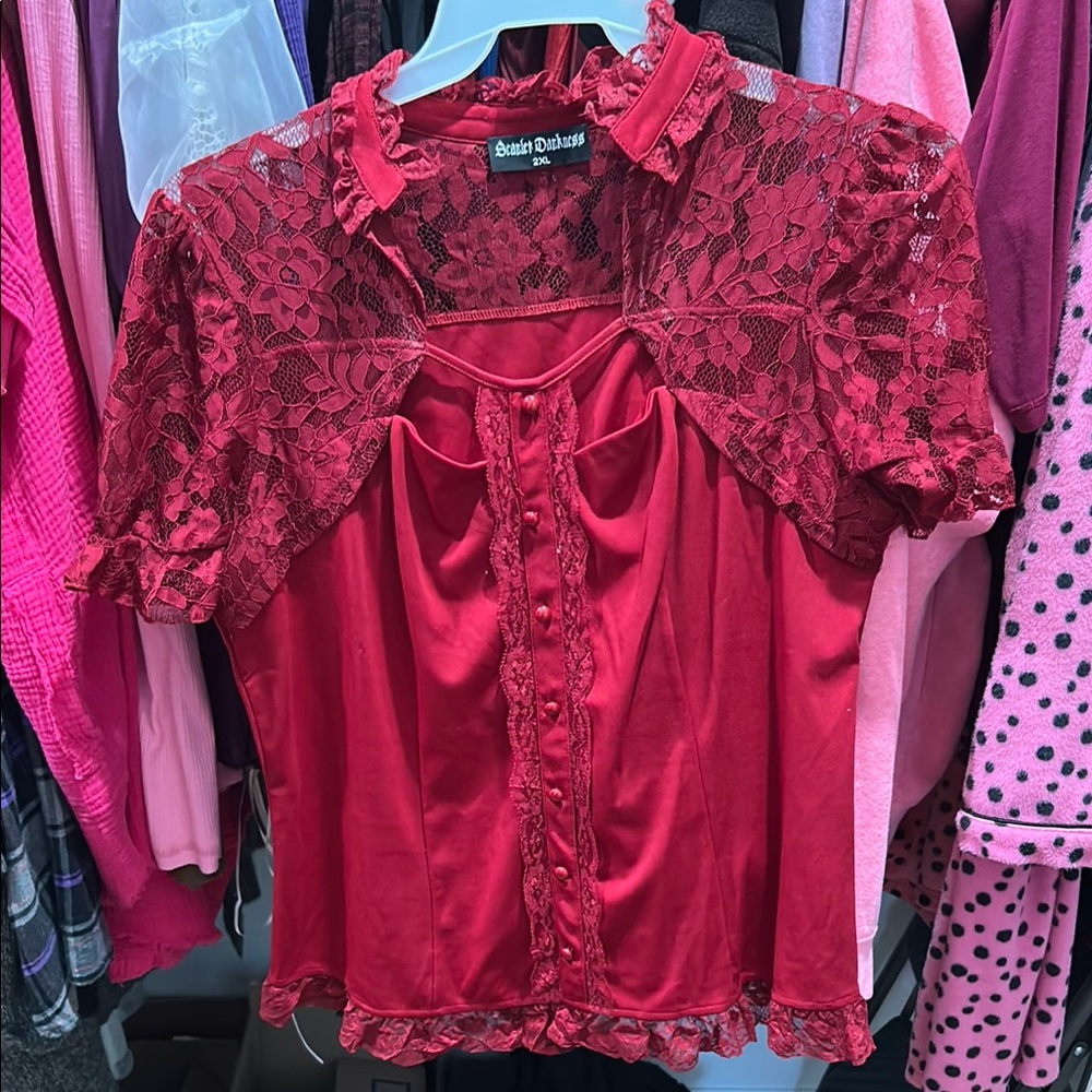 Red Ruffled Blouse with Peter Pan Collar